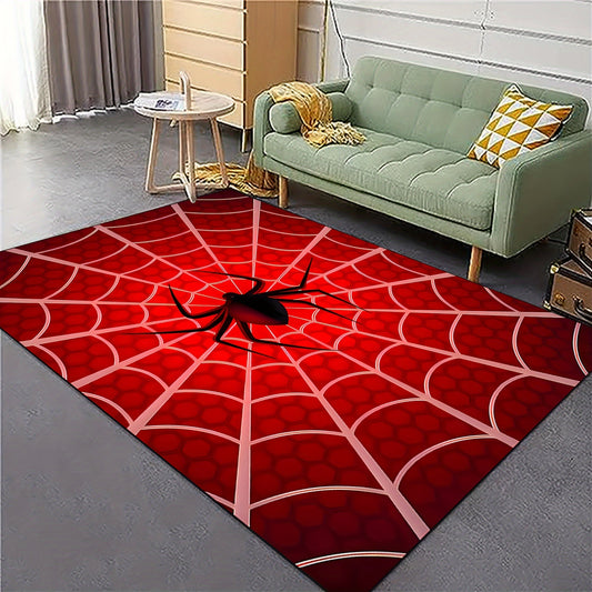 Enhance your space with the 3D Visual Spider Web Pattern Area Rug. This stylish and durable polyester fiber carpet is anti-slip and washable, making it perfect for use in the living room, bedroom, or gaming room. It is an ideal decoration for a boy's