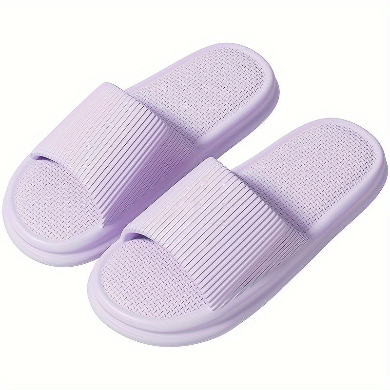 Solid color open toe slippers for men and women, breathable, comfy, non-slip, and durable EVA sole for indoor activities.