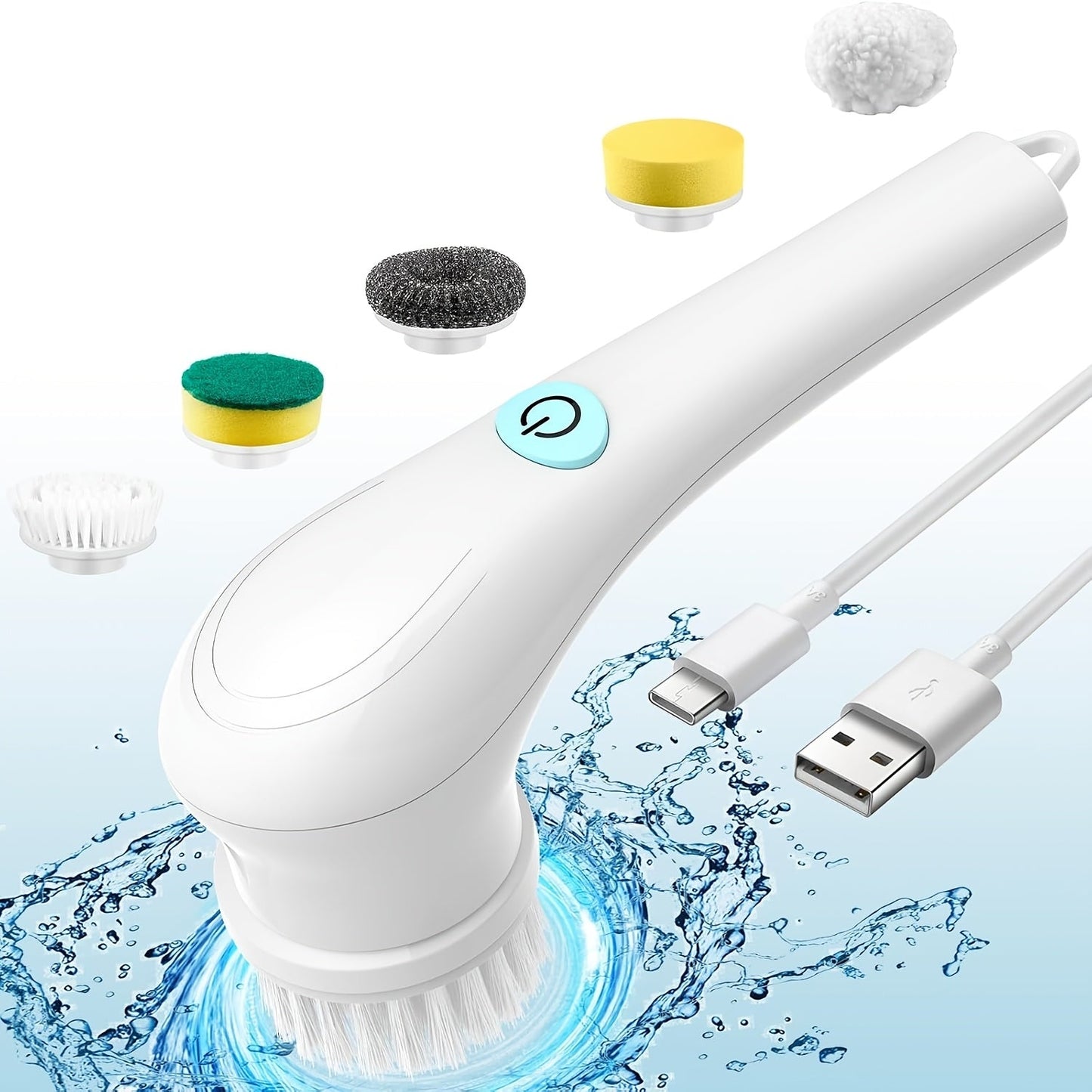 Portable Cordless Electric Scrubber with 5 Interchangeable Brush Heads, Handheld Rechargeable Brush for Bathtub, Tiles, Shower, Kitchen, Car, Glass Cleaning. Features USB Charging and 800mAh Lithium Battery.