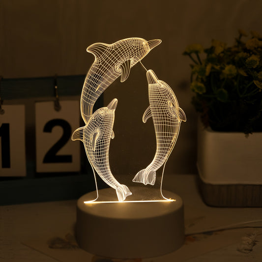 USB 3D Glowing Dolphin Night Light, Ocean Animal Table Lamp, Home Decoration, Birthday Gift