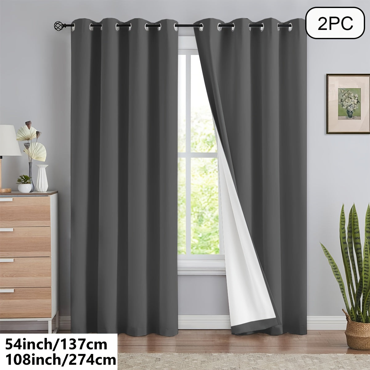 2 blackout curtains for home décor, 100% full blackout with white lining, 54x84 inches, off-white.