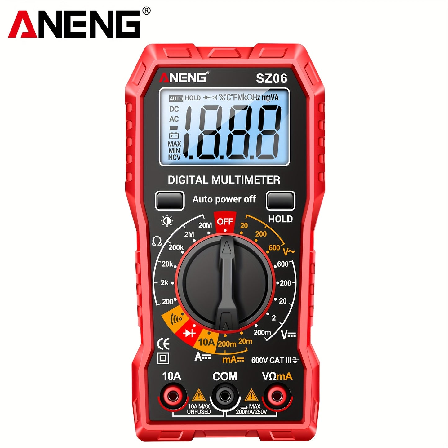 ANENG SZ06 2000 Count Digital Multimeter with AC/DC Voltage, DC Current, and Ohm Testing capabilities.