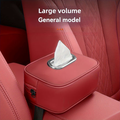 1pc PU Leather Car Tissue Box Holder - Multi-functional storage organizer for vehicle interior.