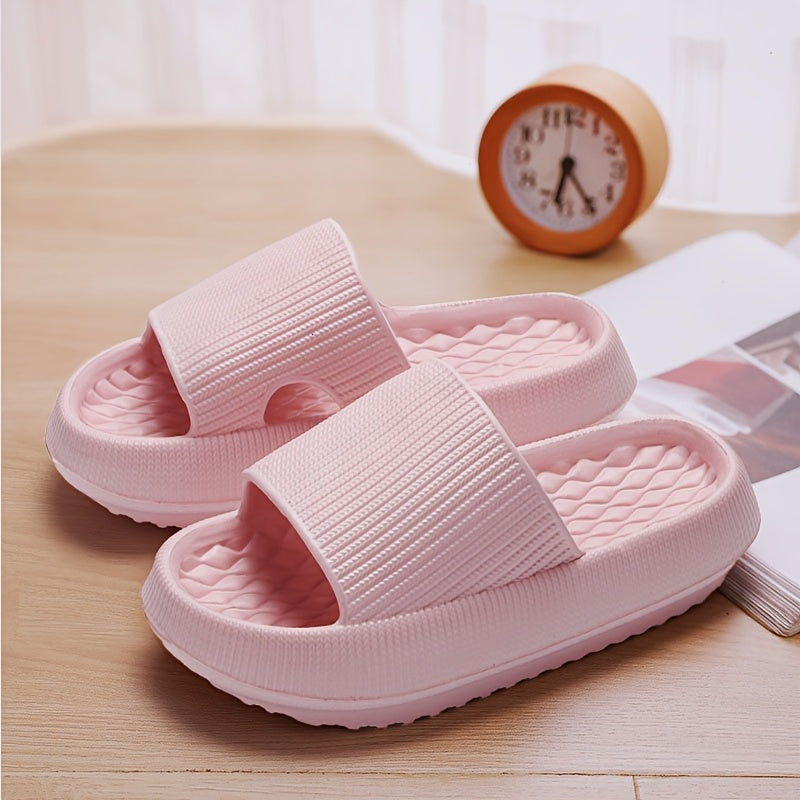 Stylish summer slides for women with thick soles, round toe, and non-slip flat heel, perfect for indoor and outdoor wear, made of comfortable EVA material.