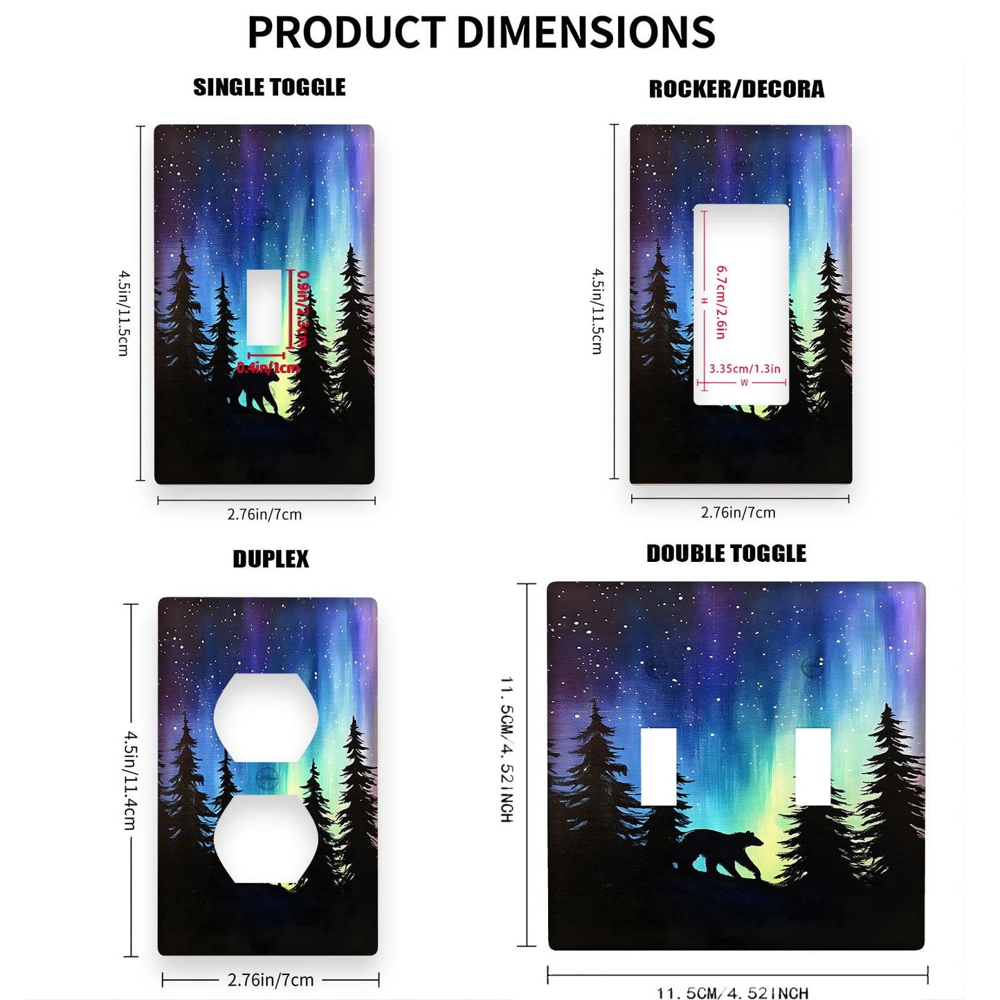 Aurora Forest Landscape Light Switch Cover - Fits Rocker Switches, Easy to Clean, No Wiring Needed, Versatile Home Decor for Rooms and Bathrooms