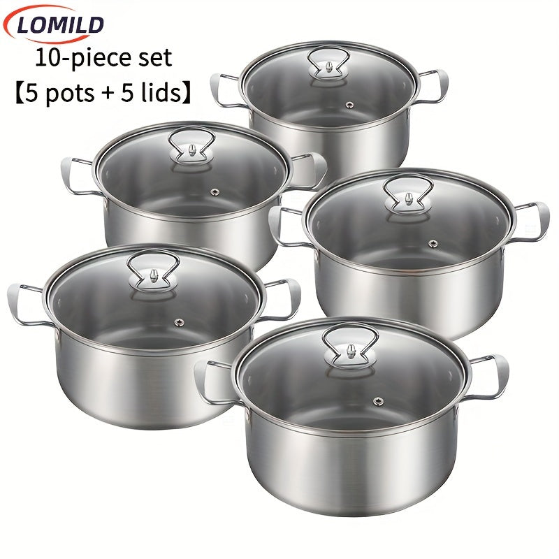 10-piece LOMILD Multi-functional Stainless Steel Cookware Set, including Soup Pot, Cooking Utensils, and Kitchen Tools - the Perfect Household Kitchen Utensils Gift Box.