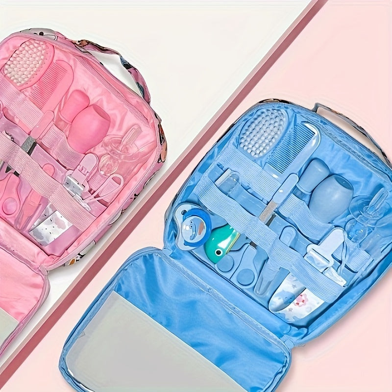 Get the UNICHERRY 13-piece Care Kit in Pink or Blue for portable grooming and safety on-the-go. Includes Nasal Aspirator, Tongue Cleaner - Ideal for Showers.