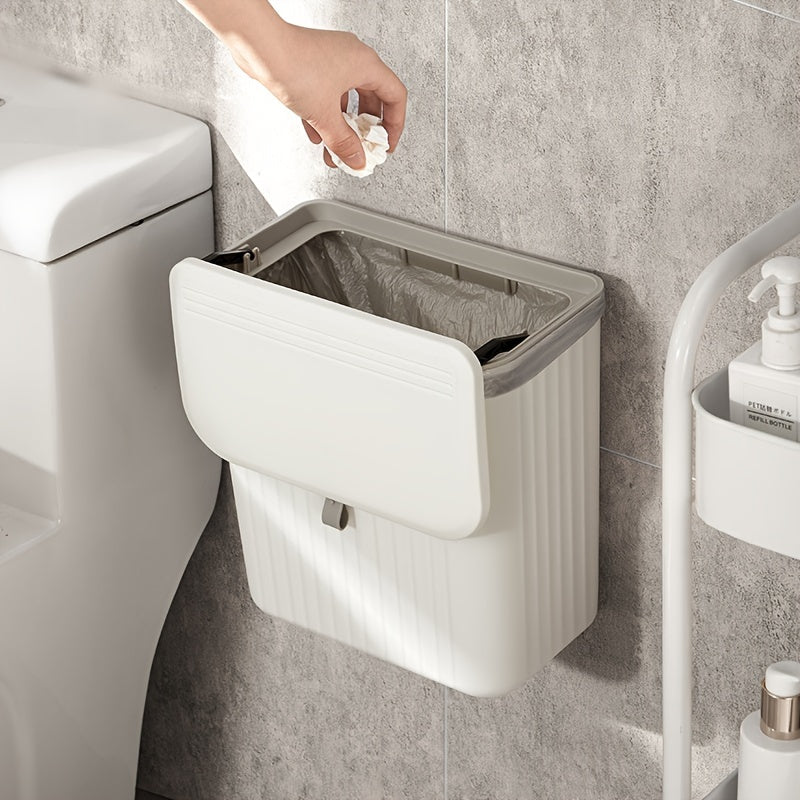 1pc Plastic wall-mounted trash bin with toilet paper storage, space-saving square design, easy installation, no electricity.