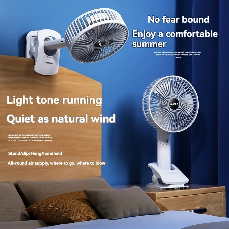 Portable Mini Desk Fan with Adjustable Angle - USB Rechargeable Clip-On Handheld Fan, Versatile Design with 3-Speed Settings - Ideal for Summer, Great for Dorms & Apartments