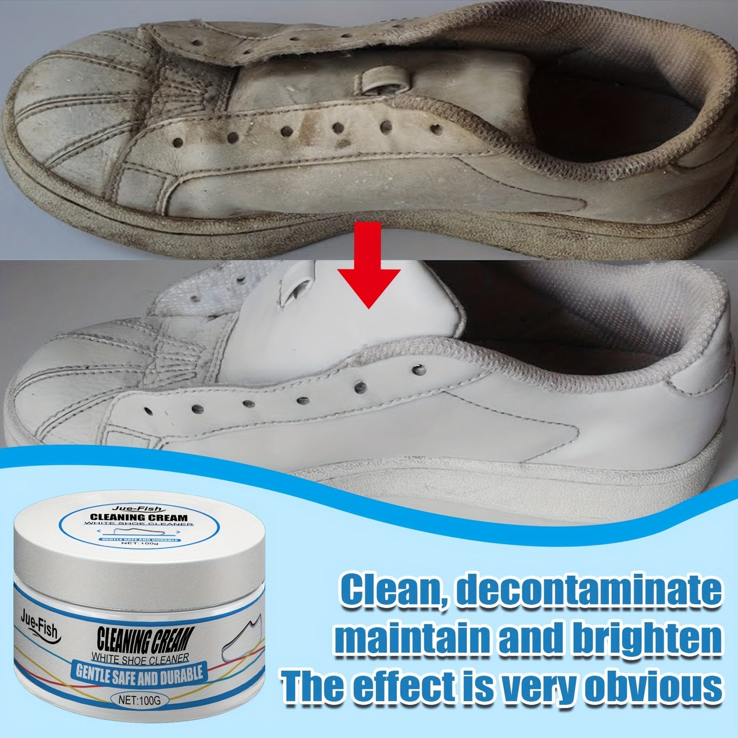 Whitening shoe cream for sneakers, canvas, and faux leather. Easy, no-rinse formula.