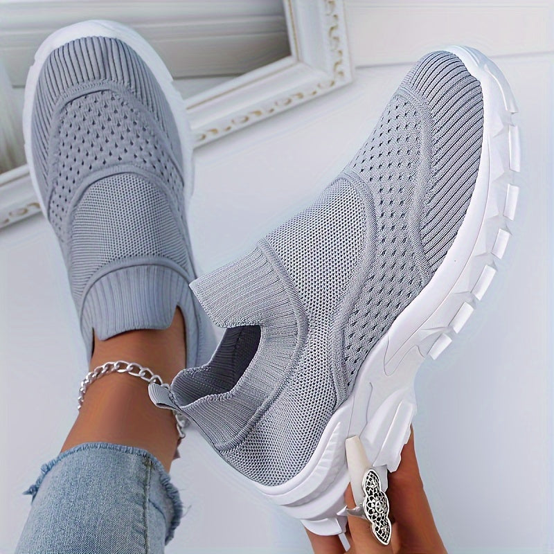 Breathable mesh slip-on sneakers for women with thick sole, lightweight and comfortable for all seasons.