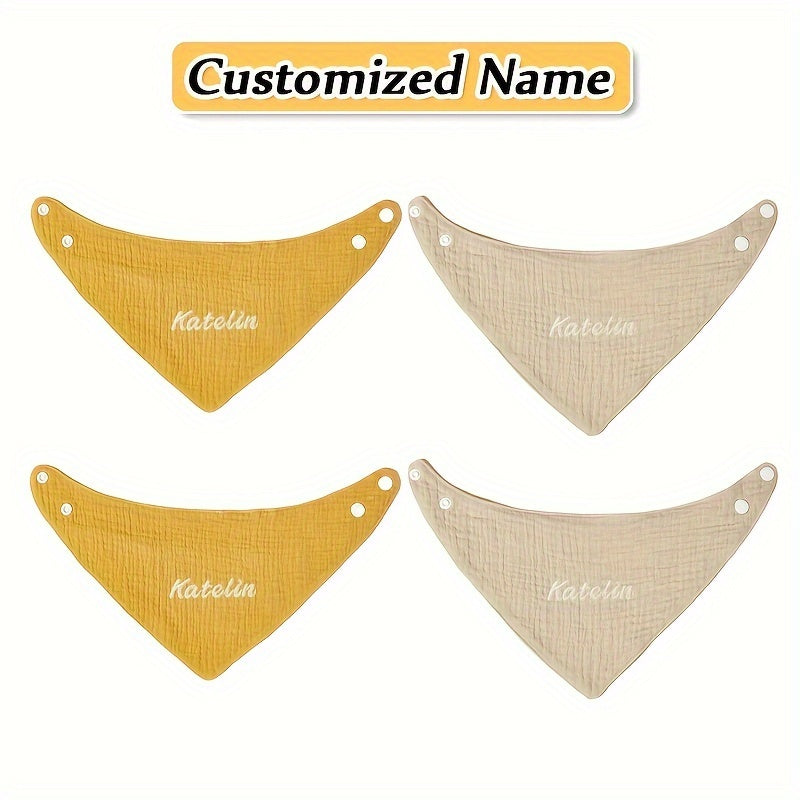 Set of 4 Gauze Triangle Saliva Towels for Kids, Adjustable Buckle Bib for Kids, Feeding Bib, Soft and Breathable, Highly Absorbent, Made from Natural Materials, Personalized Engraving Service Available, Perfect Gift for Kids, Birthdays, Christmas