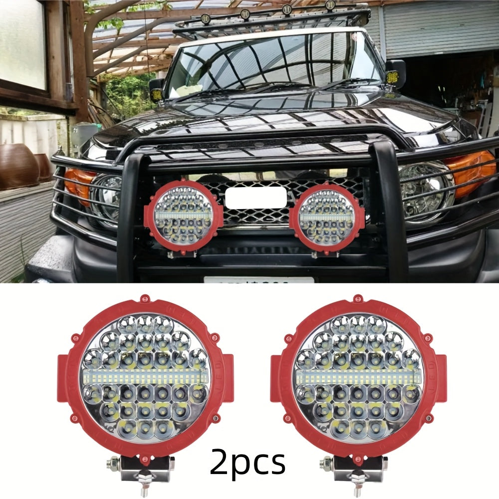 7-Inch Round LED Work Lights for Off-Road Vehicles - 12V-24V, Red & Black Housing, Bright White Light, Ideal for Trucks, Tractors, SUVs, ATVs, UTVs, Boats, Utility Vehicles | Bold Lighting