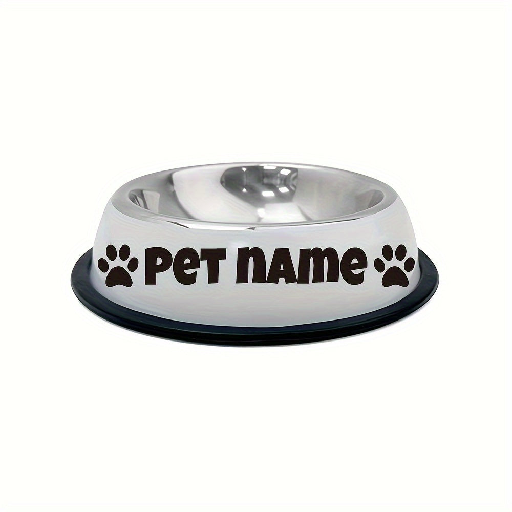 Custom stainless steel dog bowl with non-slip base for small, medium, and large dogs. Personalize with pet's name for food and water.