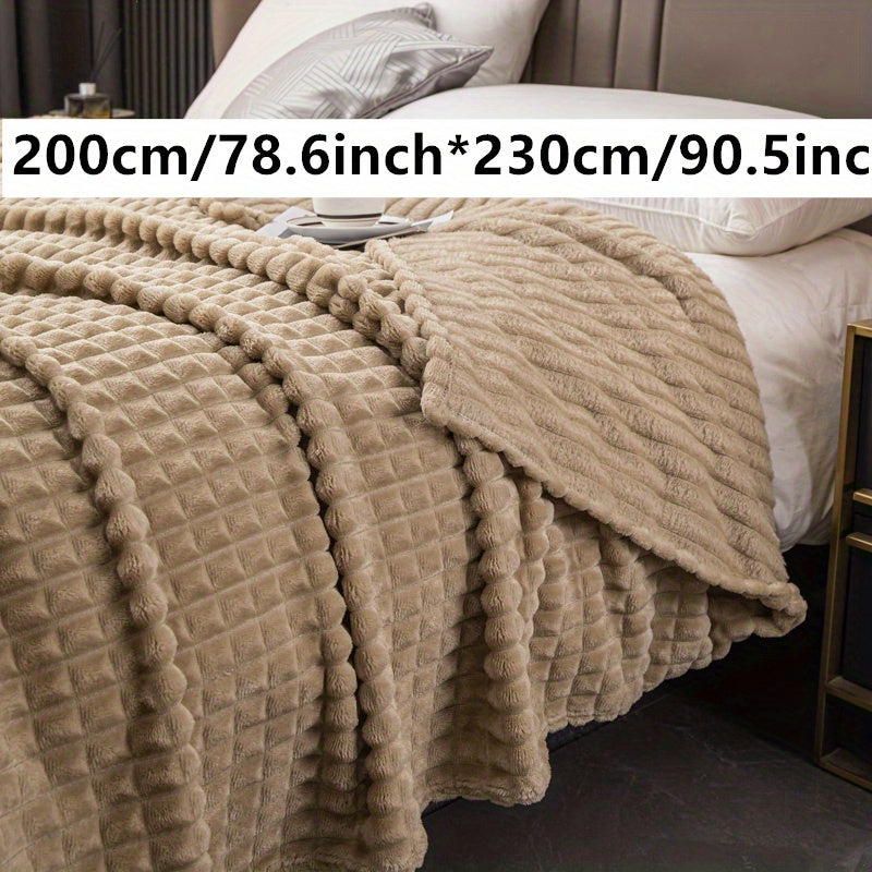 An imitation rabbit fur bed blanket featuring a corn grain pattern.