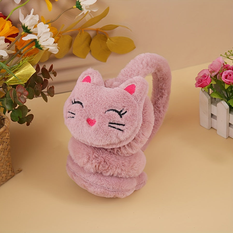 Stay cozy with these adorable cat-themed plush earmuffs for women, girls, and students. Perfect for keeping your ears warm in the cold autumn and winter weather. Featuring a solid color design and soft furry material.