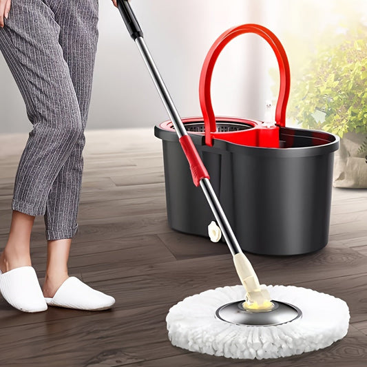 Set includes a spin dry bucket and 360-degree rotating mop with 3 replaceable heads, perfect for cleaning the living room, bedroom, bathroom, toilet, and kitchen. Ideal home cleaning tool for all surfaces.