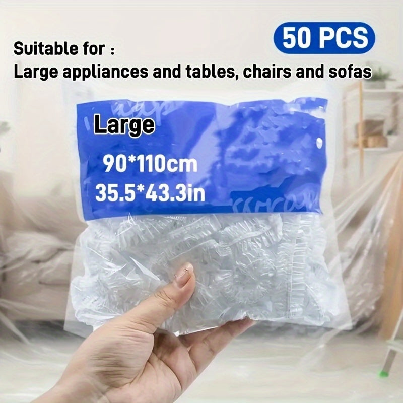 Disposable transparent thick dust covers, ideal for household appliances including toasters, gas fryers, instant cookers, fans, and microwave ovens. Perfect for cleaning, moving, or storing idle electrical appliances. Comes in a pack of 50 pieces.