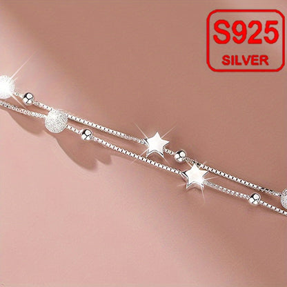 Double-layer Star Hypoallergenic Bracelet in 925 Silver for Women, Stylish Retro Luxury Design. Perfect for Mother's Day or Music Festival. Comes in an Anti-oxidation Gift Box.