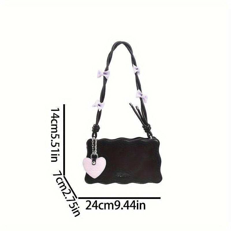 Baguette shoulder bag made of PU material with butterfly bow accents. Versatile and chic fashion accessory.