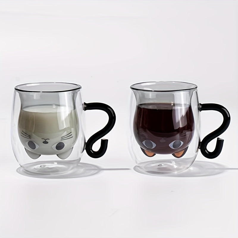 Insulated glass cat mug with handle - perfect gift for cat lovers