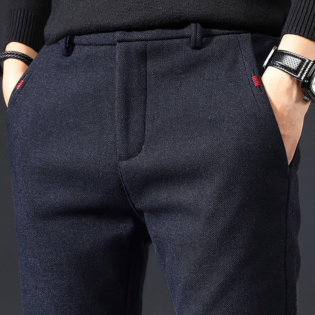 Men's Casual Business Pants in Regular Fit, Solid Color, Lightweight Polyester, Suitable for Office and Daily Wear, All Seasons.