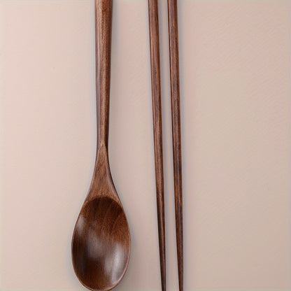 Portable wooden spoon and chopsticks set ideal for camping, travel, picnics, RVs, and office use. Durable utensils for rice, noodles, and porridge. Suitable for home, restaurant, and wedding use. Chopsticks are reusable.