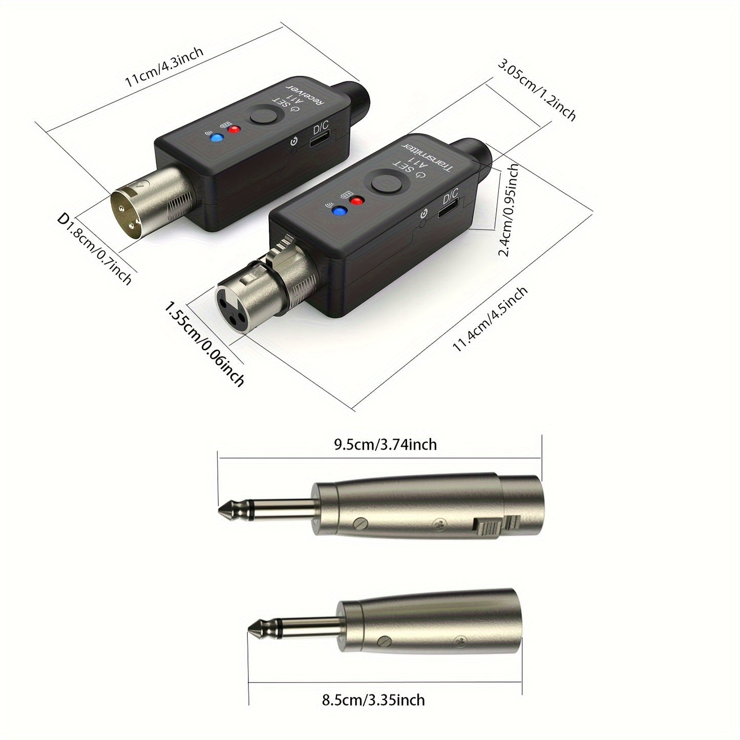 2.4Ghz Wireless Microphone System with XLR Adapter, USB Rechargeable, Ideal for Audio Mixing