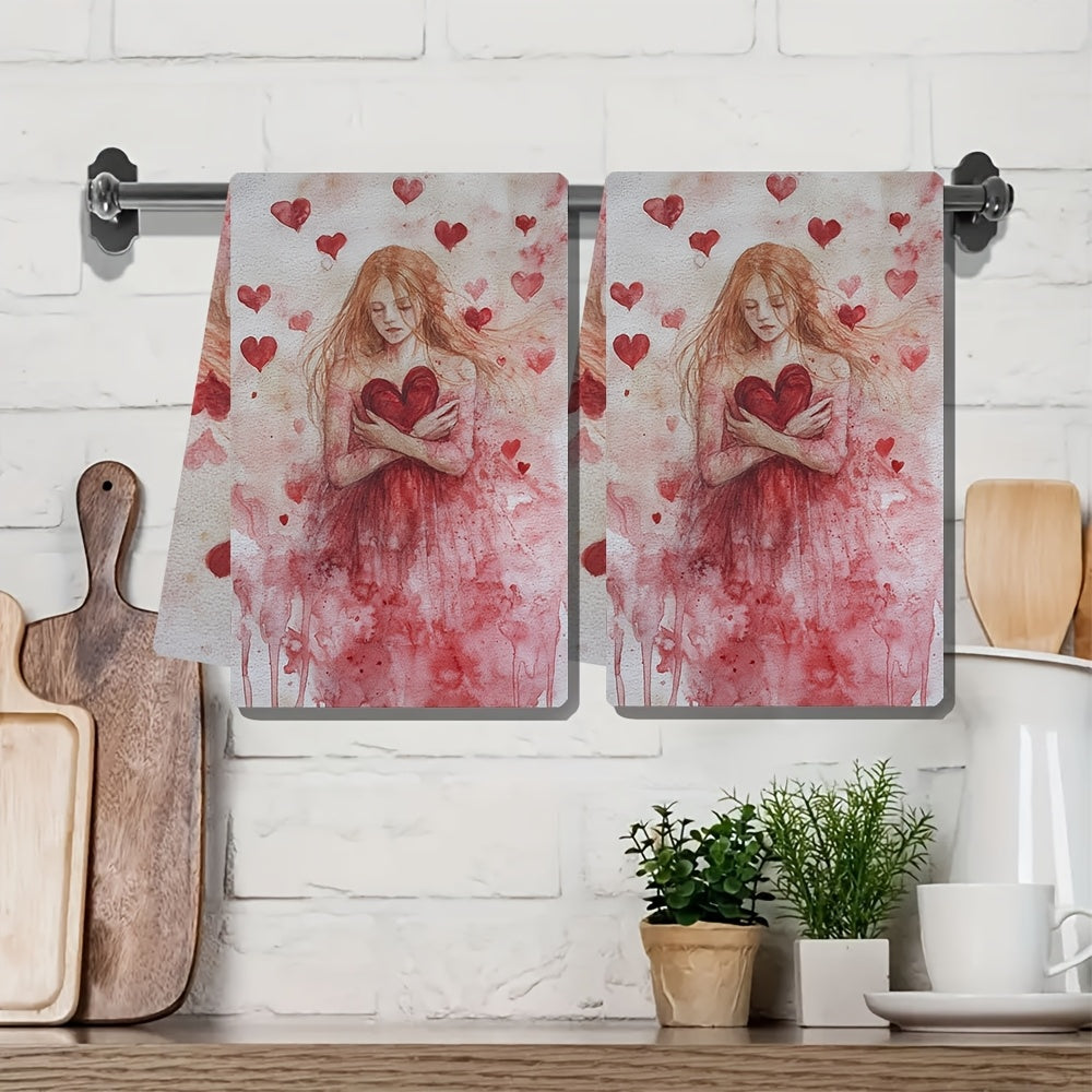 Set of 2 Ultra Soft Kitchen Towels featuring Valentine's Day Goddess Design, Highly Absorbent Dish and Hand Towels for Holiday Decor, Machine Washable, Measures 16x24 Inches - SKU: 2KYSYS1217521