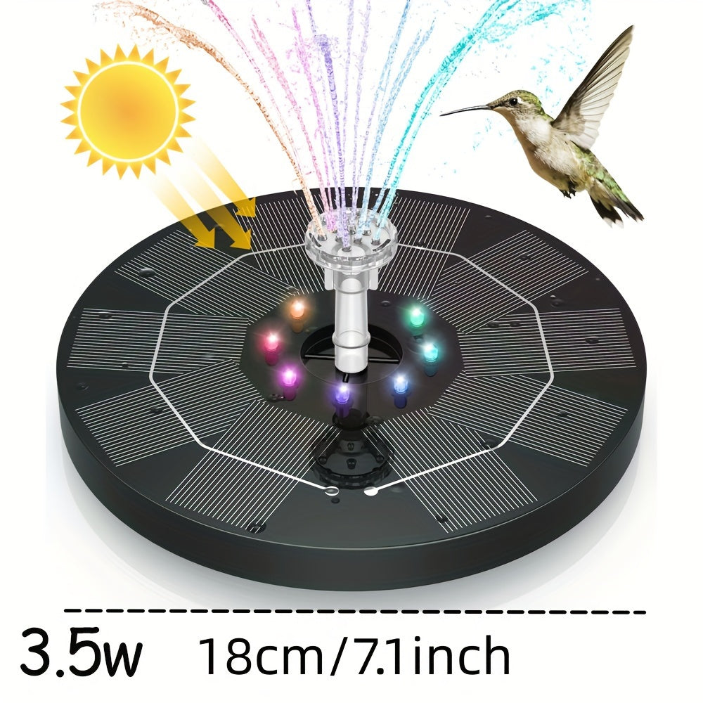 Solar-powered floating bird bath fountain pump for garden, pond, and pool.