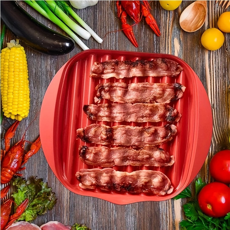 Microwave Bacon Tray with Grill, Pizza and Sauce Trays, Oven Cooker - Red and White Kitchen Gadget.