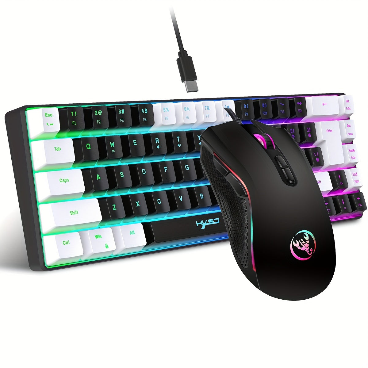 HXSJ Wired keyboard and mouse set with 68-key thin film keyboard and 3200DPI wired photoelectric mouse. USB plug and play, suitable for home gaming and office use.