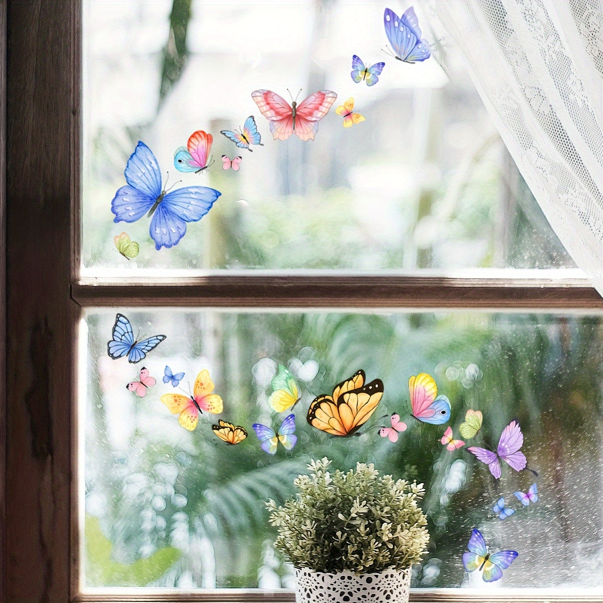 Vibrant Butterfly Window Stickers - 25cm x 15cm, 1 Sheet, Double-Sided, Reusable, 5mil Thick, Modern Design, Ideal for Glass and Tiles