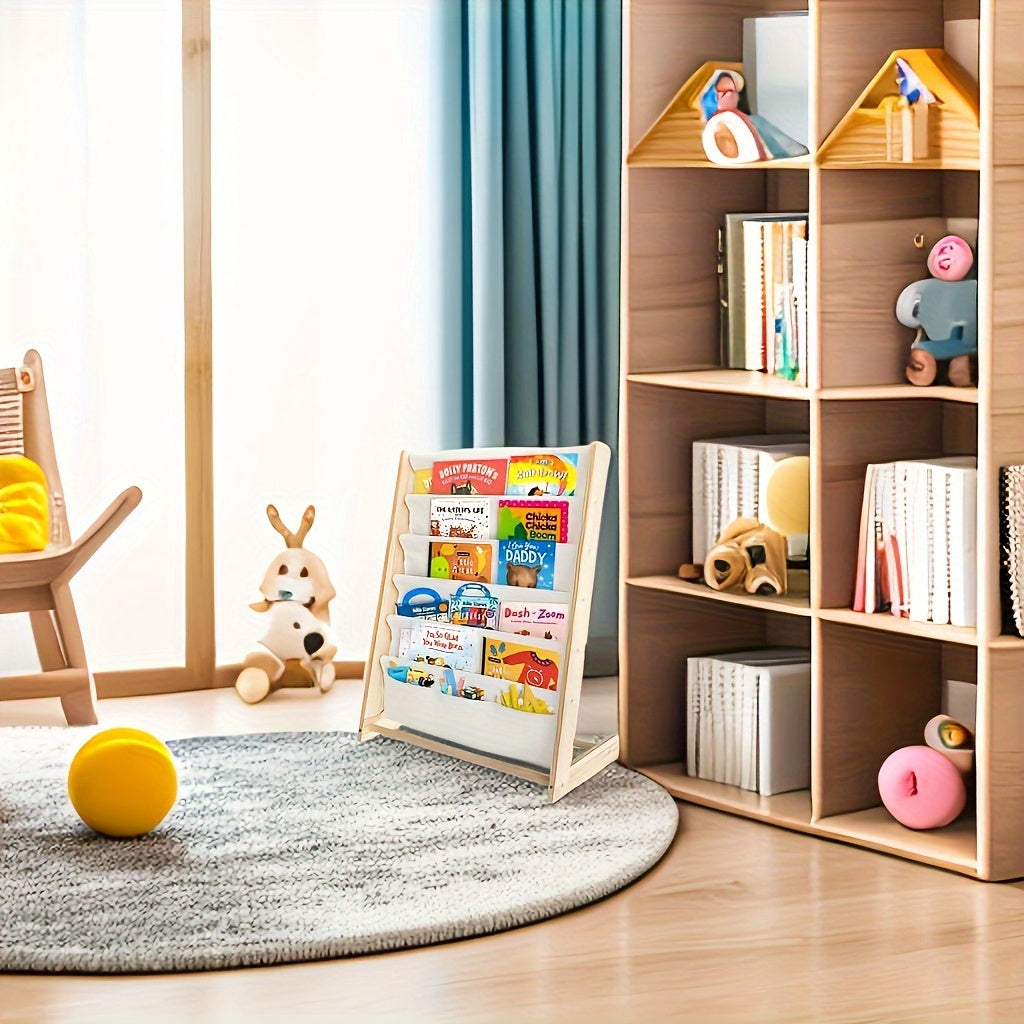 Adorable 5-Tier Wooden Children's Bookshelf - Ideal for Organizing Books in Nursery, Bedroom, or Living Room