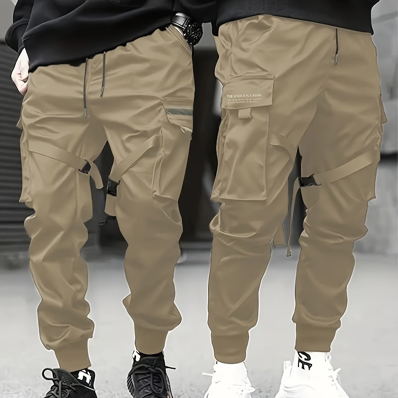 Stylish men's cargo pants with multiple flap pockets, perfect for outdoor activities and work.