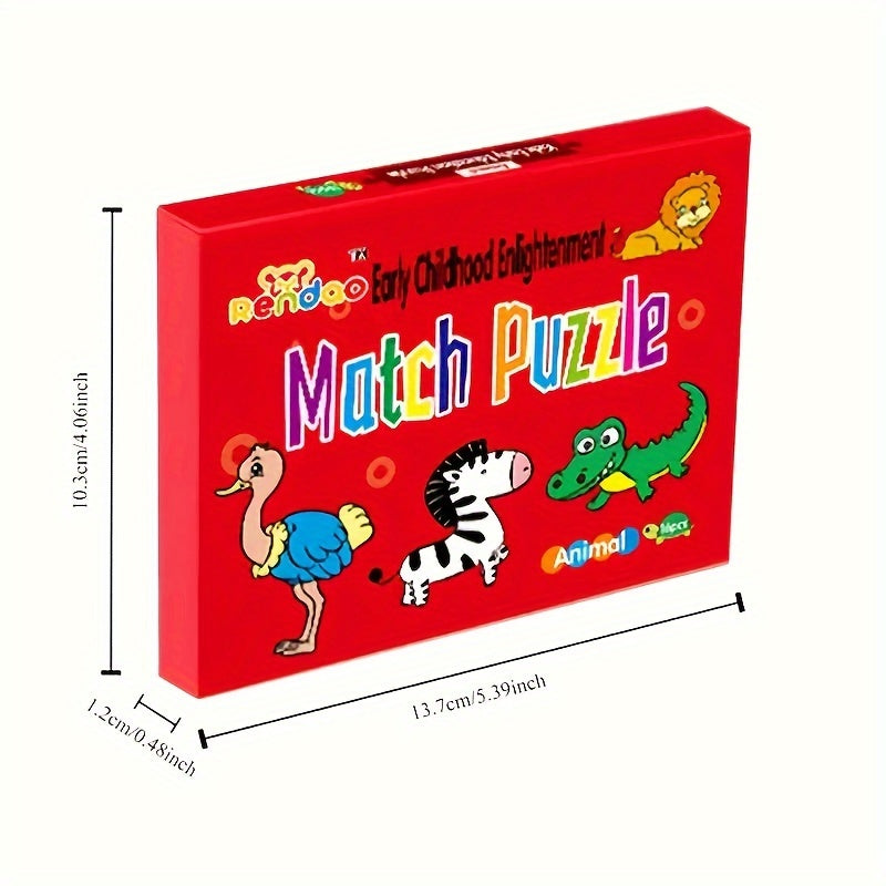 Animal and fruit-themed matching puzzle cards, perfect for kids to develop cognitive skills. Ideal for toddlers and great as party favors or gifts for birthdays, baby showers, and holidays. Suitable for ages 0-3.