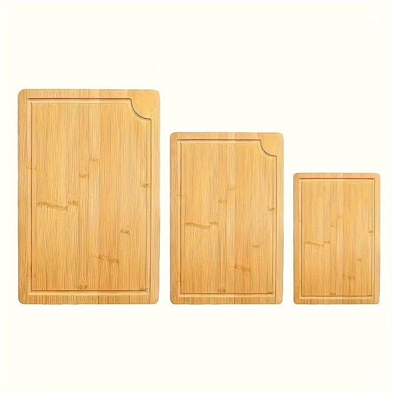 Set of 3 Bamboo Cutting Boards with Juice Grooves - Sturdy, Long-lasting Chopping Boards for Meat & Vegetables, Convenient Handle for Easy Use - Ideal Kitchen Gift