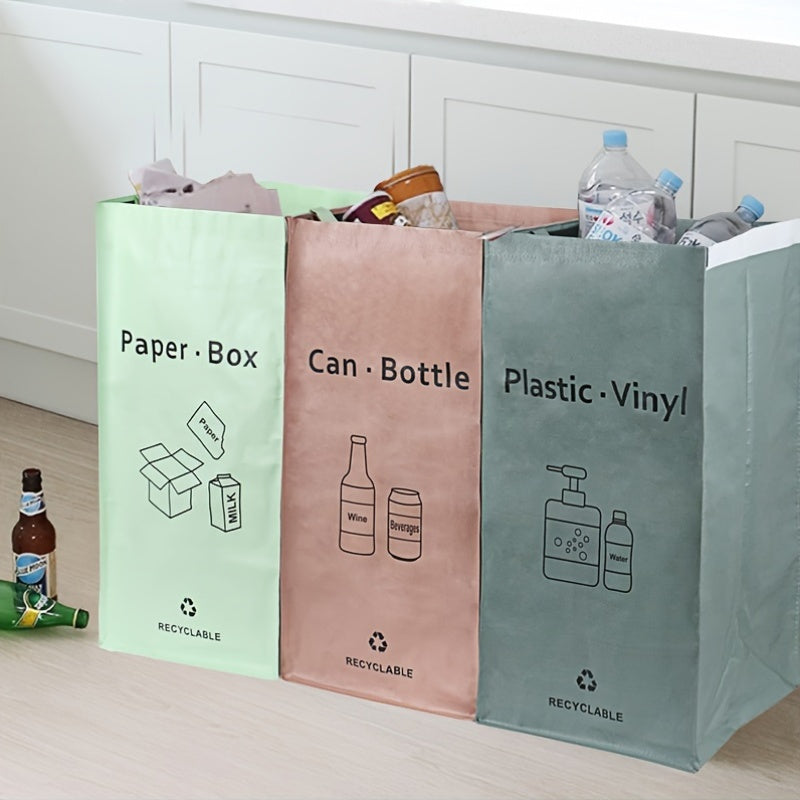 Set of 3 Reusable Recycling Bags, Multipurpose Recycling Bin Set, Waterproof Plastic Waste Sorter, Unfinished Design, Perfect for Home, Kitchen, Office Use, Suitable for Ages 14 and Up