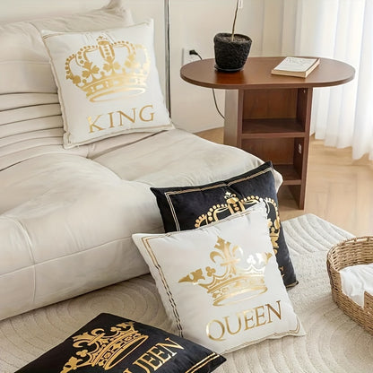 Luxury gold-plated decorative cushion cover with crown pattern in black and white hot stamping print for home sofa.