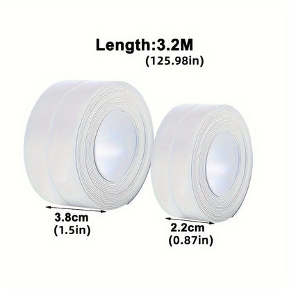 White waterproof seam tape for kitchen and bathroom, 2.2cm wide, made of glass fiber, for flexible sealing of sink, toilet, and wall corners.