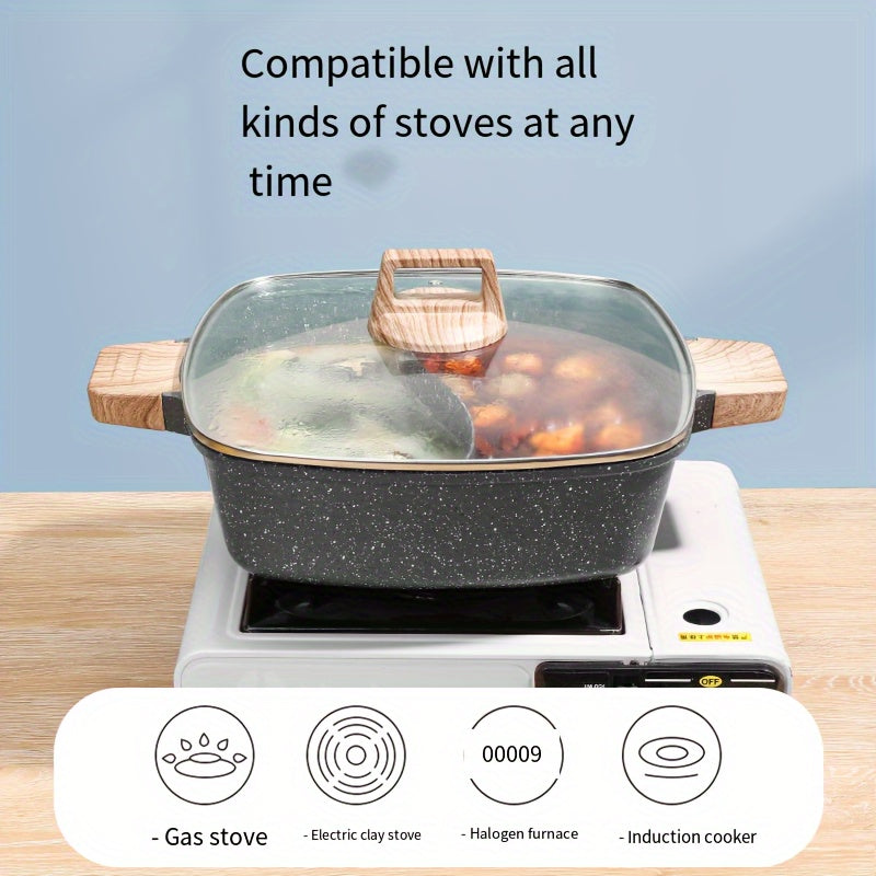 Thickened wheat rice stone mandarin duck hot pot in one piece with non-stick coating and composite bottom, perfect for household use with large capacity. Suitable for use on gas stoves and induction cookers.