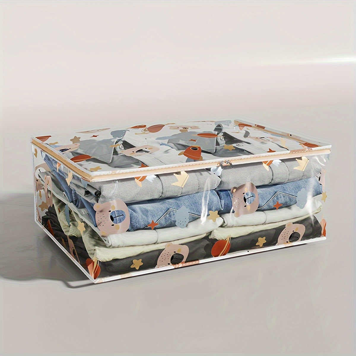 Single Large-Capacity Transparent Storage Bag for Clothes & Toys - Dustproof Polyester Organizer with Printed Design, Unfinished Style, Ideal for 14 years and older, with Standalone Capability.