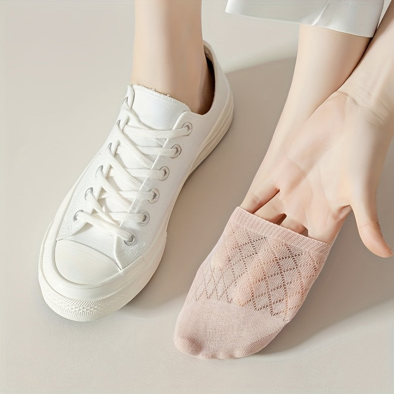 5 Pairs of Women's Breathable No-Show Socks in Soft Pastel Colors with Elegant Knit Design for Spring & Summer Casual Wear