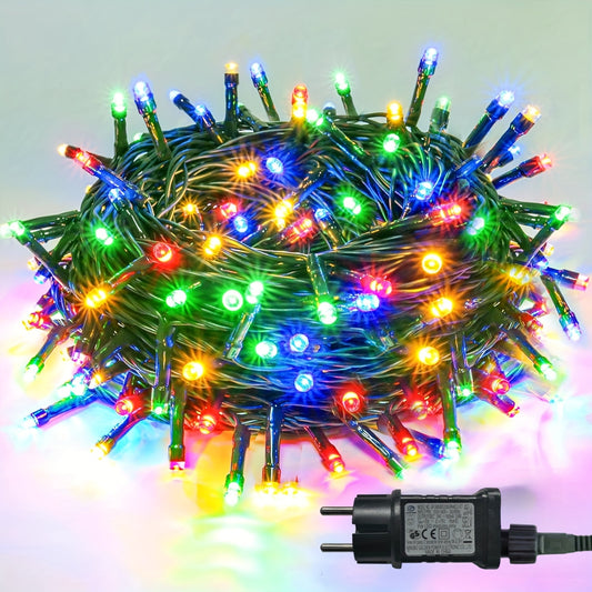 LEDoor Multi-Color LED String Lights available in various lengths and LED quantities, featuring 8 lighting modes with timer and memory function. Ideal for indoor and outdoor decorations during Christmas, Halloween, weddings, and Thanksgiving