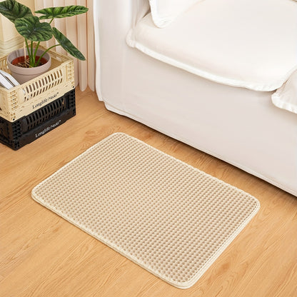 Honeycomb double layer cat litter mat traps and contains litter, washable and reusable for indoor cats