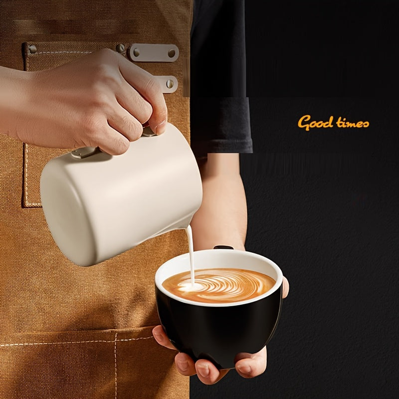 Upgrade your latte art game with our premium stainless steel milk jug. Made from thickened 304 stainless steel, this hand-pouring jug is perfect for coffee shops and kitchens. Available in silvery, white, or black, and in sizes of 350ml or 600ml.