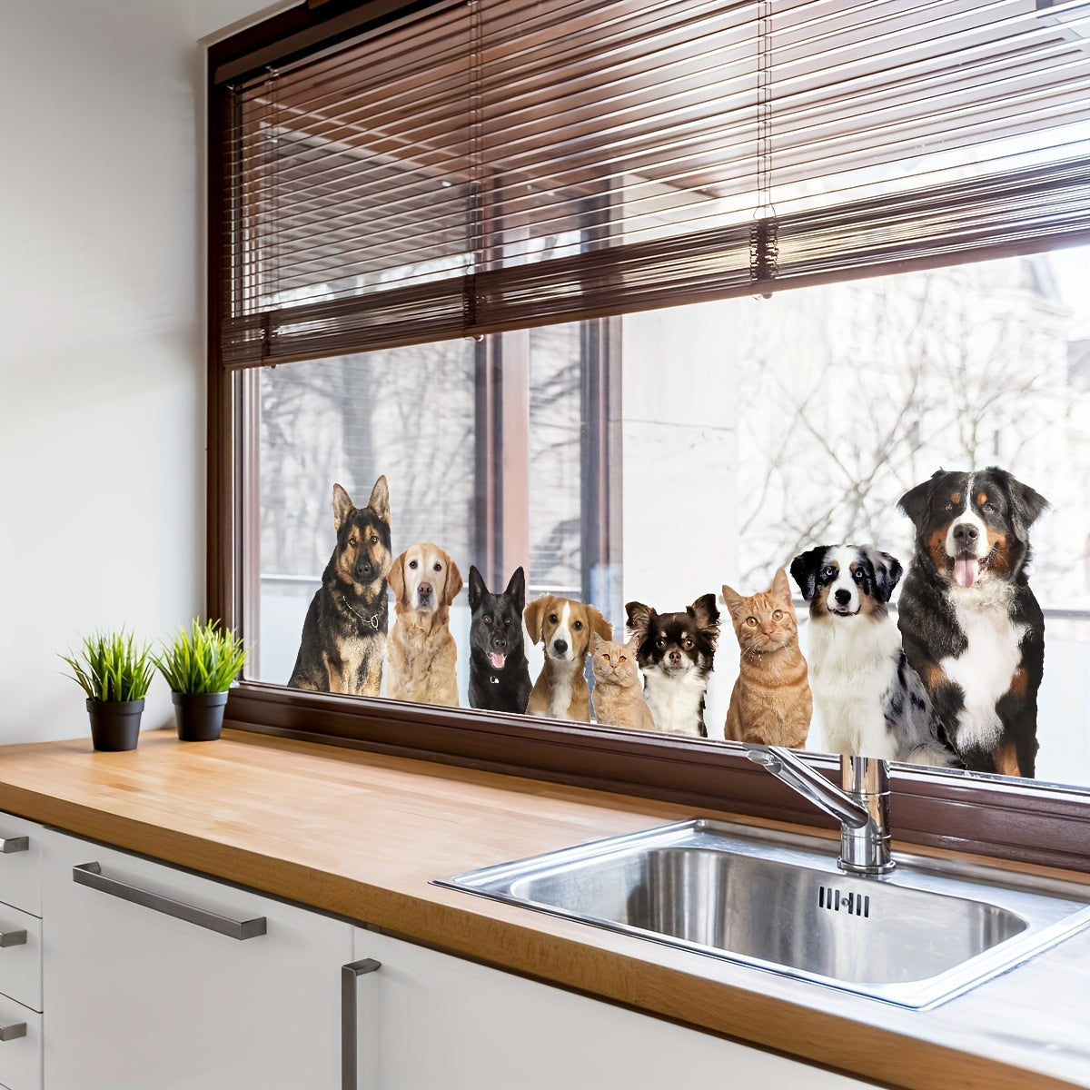 Cute Puppy Row Window Cling - 30.48cm x 40.64cm Double-Sided, Reusable Electrostatic Decal for Home & Office Decoration