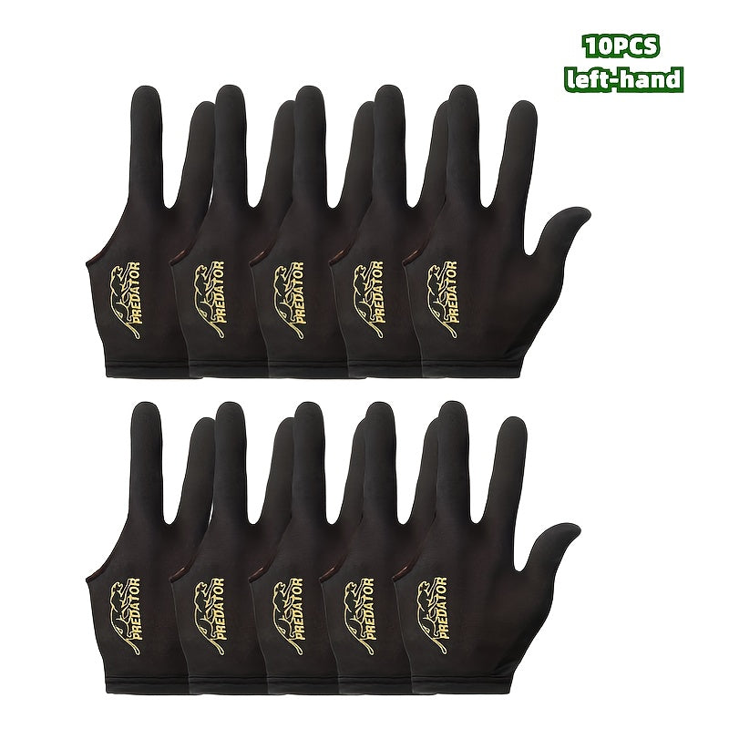 Set of 3/6 Black Three-Finger Billiard Gloves designed for the left hand, soft and comfortable with good breathability, suitable for snooker, eight-ball, and nine-ball.