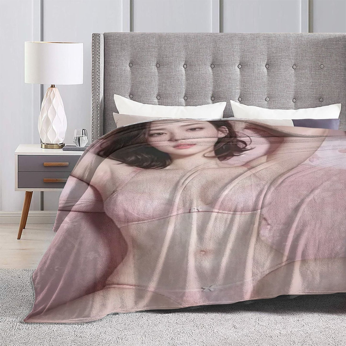 Flannel Fleece Blanket with Contemporary Sexy Girl Print - Cozy Nap Throw for Sofa, Office, Bed, Camping, or Travel - Versatile All-Season Gift Blanket - Digital Print, Knitted Design, Soft and Warm, 250-300gsm Polyester