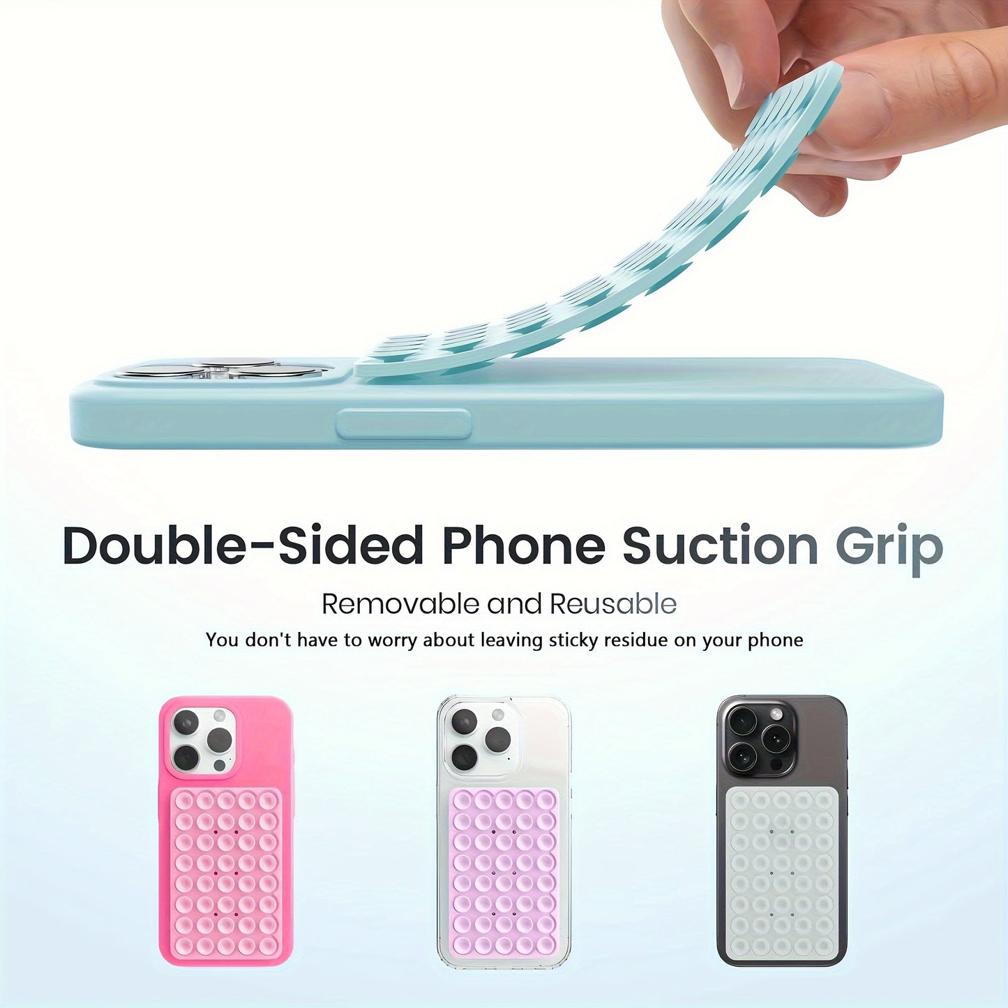 Silicone suction cup phone mount for hands-free use, works with iPhone and Android, great for selfies and videos, perfect for mirror and shower, cute grip.